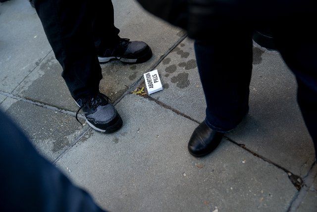 A box labelled abortion pills lie on the ground outside the United States Supreme Court in Washington DC on Wednesday, December 1, 2021. Supreme Court Justices heard oral arguments on Dobbs v. Jackson Women\
