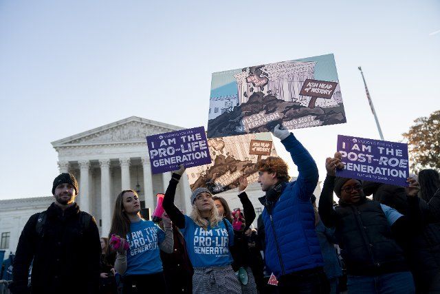 Pro-Life demonstrators gather outside the United States Supreme Court in Washington DC on Wednesday, December 1, 2021. Supreme Court Justices heard oral arguments on Dobbs v. Jackson Women\