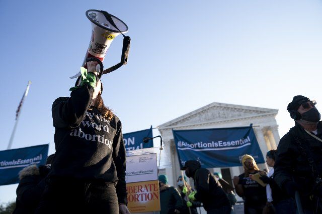 Pro- Choice demonstrators gather outside the United States Supreme Court in Washington DC on Wednesday, December 1, 2021. Supreme Court Justices heard oral arguments on Dobbs v. Jackson Women\
