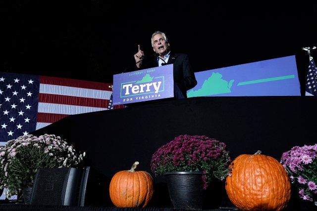 Terry McAuliffe, the Democratic Party nominee for Governor of Virginia speaks at a campaign event in Dumfries, Virginia on October 21, 2021. Credit: Yuri Gripas \/ Pool via