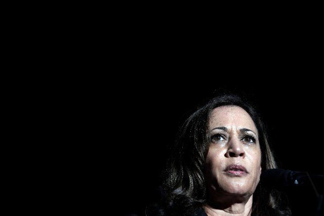 United States Vice President Kamala Harris makes remarks at a campaign event for Terry McAuliffe, the Democratic Party nominee for Governor of Virginia, in Dumfries, Virginia on Thursday, October 21, 2021. Credit: Yuri Gripas \/ Pool via