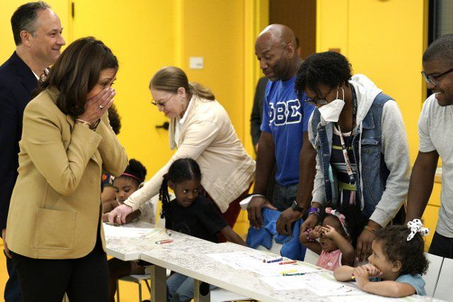 United States Vice President Kamala Harris greets children at the art class as she with second gentleman Doug Emhoff visits the National Museum of African American History and Culture to mark a Juneteenth in Washington on June 20, 2022. Credit: Yuri Gripas \/ Pool via
