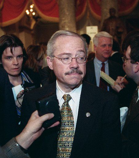 1\/19\/99 STATE OF THE UNION--Bob Barr R-Ga. listens to a reporter\