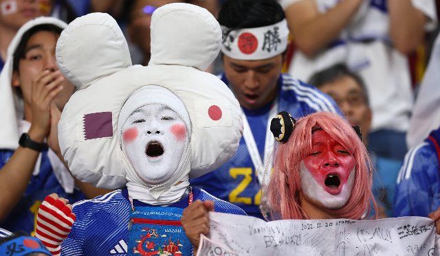 December 1, 2022, Doha: Doha, Qatar, 1st December 2022. Japan fans during the FIFA World Cup 2022 match at Khalifa International Stadium, Doha