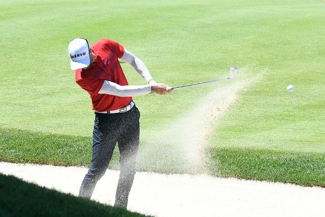 June 25, 2022: Ben Silverman, of Concord, Ontario, CAN, hits out of the sand on the 15th hole [during the third round of the PGA Travelers Championship golf tournament held at TPC River Highlands in Cromwell CT. Mandatory Credit Eric Canha\/Cal Sport