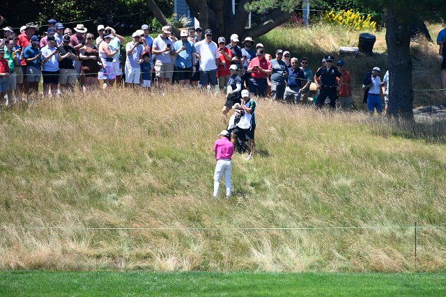 June 25, 2022: Rory McIlroy, of Holywood, NIR hits a shot that left the fairway on the 2nd hole during the third round of the PGA Travelers Championship golf tournament held at TPC River Highlands in Cromwell CT. Mandatory Credit Eric Canha\/Cal Sport