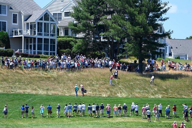June 25, 2022: Rory McIlroy, of Holywood, NIR hits a shot that left the fairway on the 2nd hole during the third round of the PGA Travelers Championship golf tournament held at TPC River Highlands in Cromwell CT. Mandatory Credit Eric Canha\/Cal Sport