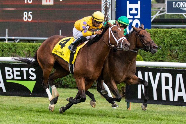 August 12, 2022, Saratoga Springs, NY, USA: August 12, 2022: Bahamian Club (IRE) #2, ridden by Irad Ortiz, Jr. wins an allowance optional claiming on New York Bred Showcase Day at Saratoga Race Course in Saratoga Springs, N.Y. on August 12, 2022.Gary Johnson\/Eclipse Sportswire