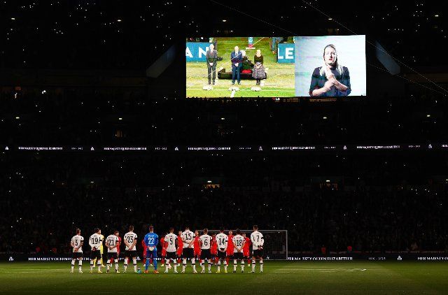 September 26, 2022, London, United Kingdom: London, England, 26th September 2022. A minutes silence to mark the death of Her Majesty Queen Elizabeth ll during the UEFA Nations League match at Wembley Stadium, London