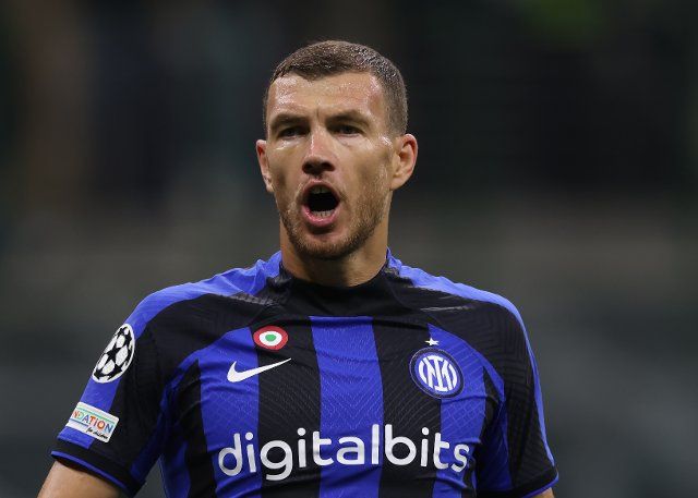 October 4, 2022, Milan, United Kingdom: Milan, Italy, 4th October 2022. Edin Dzeko of FC Internazionale reacts during the UEFA Champions League Group C match at Giuseppe Meazza, Milan
