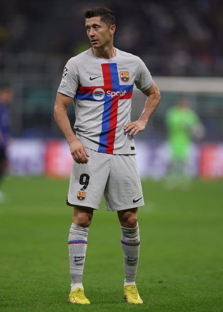 October 4, 2022, Milan, United Kingdom: Milan, Italy, 4th October 2022. Robert Lewandowski of FC Barcelona reacts during the UEFA Champions League Group C match at Giuseppe Meazza, Milan