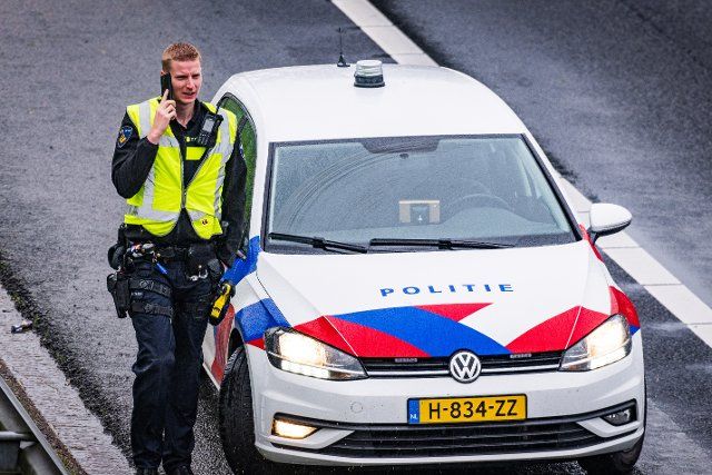 Zuidbroek - Police at the scene of an accident on the A7 in Zuidbroek. ANP \/ Hollandse Hoogte Venema Media netherlands out - belgium