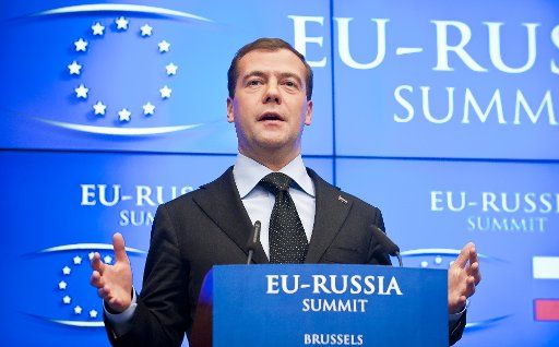 President of Russia Dmitry Medvedev during a press conference following the EU-Russia Summit held at the European Council headquarters in Brussels Belgium on December 8 2010. Photo by Wiktor Dabkowski\/DPA\/ABACAPRESS.CO