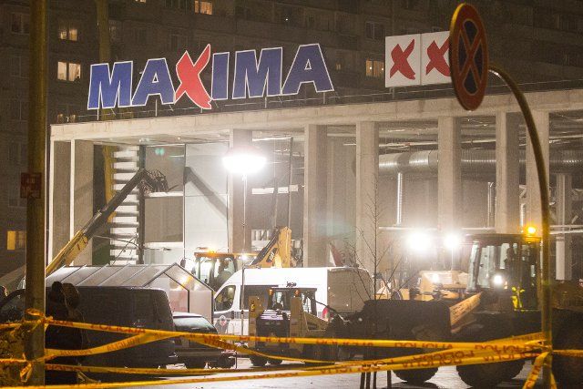 Maxima supermarket roof collapsed in Riga, Latvia, killing over 50 people and injuring several dozen on November 21, 2013. Photo by Vadim Morozov\/Itar-Tass\/ABACAPRESS.