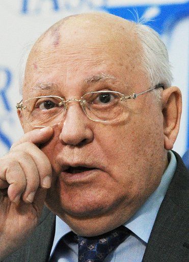Former Soviet president Mikhail Gorbachev holds a press conference titled \