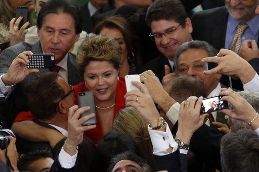 President of Brazil, Dilma Rousseff during a ceremony to sanction the Simple, at the Planalto Palace in Brasilia, capital of Brazil, on August 7, 2014. Photo by Andre Dusek\/Estadao Conteudo\/DPA\/ABACAPRESS.
