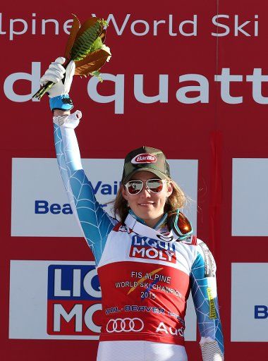 Gold medal winner Mikaela Shiffrin of USA reacts after the womens slalom at the Alpine Skiing World Championships in Vail - Beaver Creek, CO, USA on February 14, 2015. Photo by Stephan Jansen\/DPA\/ABACAPRESS.