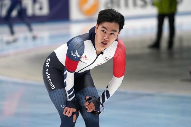 Min Seok Kim (KOR) on 1500 meter men during ISU Worldcup on November 13, 2021 at the Arena Lodowa in Tomaszow Mazowiecki, Poland Photo by SCS\/Soenar Chamid\/AFLO (HOLLAND OUT