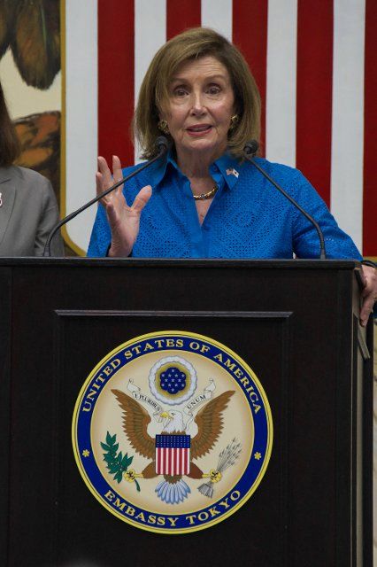 U.S. House of Representatives Speaker Nancy Pelosi speaks during the press conference at U.S. Embassy in Tokyo, Japan on August 5, 2022