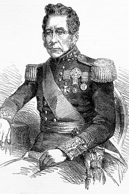 John Fox Burgoyne. Field Marshal of British Army, Lieutenant general. Crimean war. 1782-1871. Antique illustration. 1857