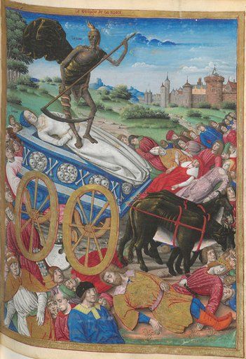 The triumph of Death: the death of Laura. Miniature from Pétrarque, Les Triomphes. Museum: BIBLIOTHEQUE NATIONALE DE FRANCE. Autor: Jean Serpin.The triumph of Death: the death of Laura. Miniature from Pétrarque, Les Triomphes. Museum: BIBLIOTHEQUE NATIONALE DE FRANCE. Author: Jean Serpin.. Album \/ Fine Art Images. . 