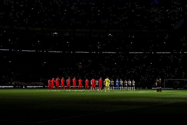 26th September 2022; Wembley Stadium, London, England: UEFA Nations League football, England versus Germany; England and Germany players stand for a minute silence in memory of Her Majesty Queen Elizabeth