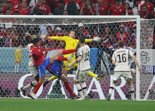 1st December 2022; Al Bayt Stadium, Al Khor, Qatar; FIFA World Cup Football, Costa Rica versus Germany; Juan Pablo Vargas of Costa Rica shoots and scores his sides 2nd goal in close in the 70th minute to make it 2