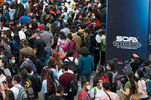 More than a thousand people flooded the Corferias Fair Compund amidst COVID-19 social distancing restrictions during the fourth day of the SOFA (Salon del Ocio y la Fantasia) 2021, a fair aimed to the geek audience in Colombia that mixes Cosplay, gaming, superhero and movie fans from across Colombia, in Bogota, Colombia on October 17, 2021