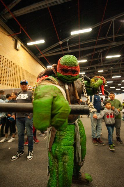 A cosplayer in a Ninja Turtles costume during the 2022 edition of the SOFA (Salon del Ocio y la Fantasia) in Bogota, Colombia, through October 14 to 18