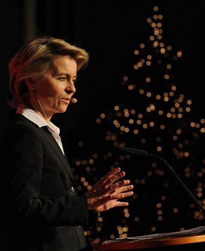 German Minister of Labour Ursula von der Leyen delivers a speech in the Labour Ministry in Berlin Germany 14 December 2010. Von der Leyen awarded twelve citizens with the Federal Order of Merit for their social commitment in fighting child poverty...