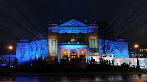 The Prinzregententheater is lit up colorfully during the awarding of the Bavarian Film Prize in Munich, Germany, 20 January 2012. The film pris is of the most coveted and prestigious prize of the German film industry. Photo: Tobias