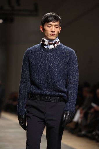 A model wears a creation by French designer Véronique Nichanian as part of the Hermès menswear fall\/winter 2012\/2013 collection presented during the Paris Men\