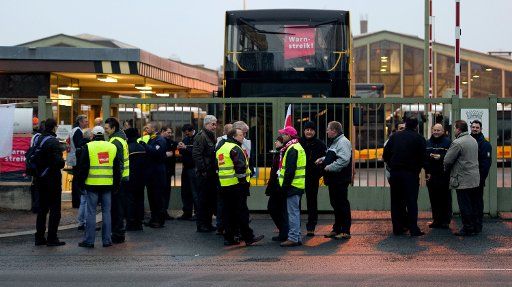 Employess of public transport company BVG are on strike at Muellerstrasse depot in Berlin, Germany, 18 February 2012. Photo: Stephanie