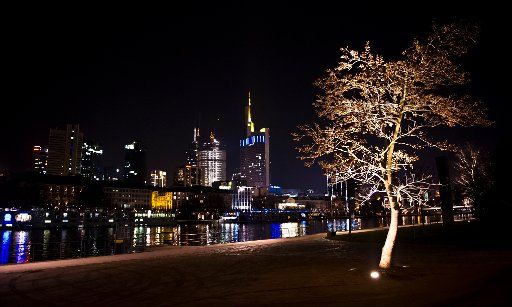 A tree is lit by lamps in the late evening in Frankfurt\/Main, Germany, 18 February 2013. The city\