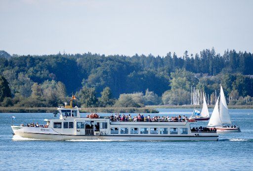 12 September 2019, Bavaria, Prien: Excursion ship "Berta" crosses the Chiemsee. Photo: Matthias Balk\/