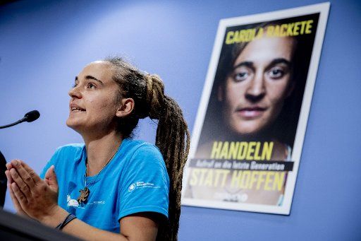 30 October 2019, Berlin: Carola Rackete, refugee sea rescue worker and climate activist, attends a press conference to present her book "Acting instead of Hoping". Photo: Christoph Soeder\/
