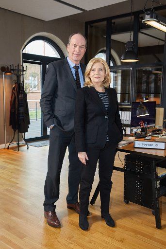 14 February 2020, Hamburg: EXCLUSIVE - Herbert Knaup and Sabine Postel, both actors, are on the film set of the new location of the TV series "Die Kanzlei". Photo: Georg Wendt\/