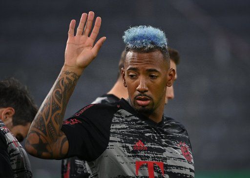 15 October 2020, Bavaria, Munich: Jerome Boateng from FC Bayern Munich. Photo: Peter Kneffel\/dpa - IMPORTANT NOTE: In accordance with the regulations of the DFL Deutsche Fußball Liga and the DFB Deutscher Fußball-Bund, it is prohibited to exploit or have exploited in the stadium and\/or from the game taken photographs in the form of sequence images and\/or video-like photo series