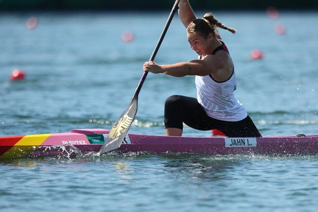 05 August 2021, Japan, Tokio: Canoe: Olympics, preliminaries, kayak single, 200m, women, semifinals in Sea Forest Waterway. Lisa Jahn from Germany in action. Photo: Jan Woitas\/dpa
