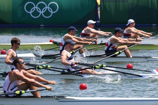 25 July 2021, Japan, Tokio: Rowing: Olympics, men , double sculls, semifinals in Sea Forest Waterway. Stephan Krüger and Marc Weber of Germany (above) in action. Photo: Jan Woitas\/dpa-Zentralbild\/dpa