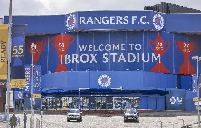 04 May 2022, Great Britain, Glasgow: Soccer: Europa League, before the semifinal second leg Glasgow Rangers - RB Leipzig at Ibrox Stadium. View of the Ibrox Stadium. Photo: Jan Woitas\/dpa
