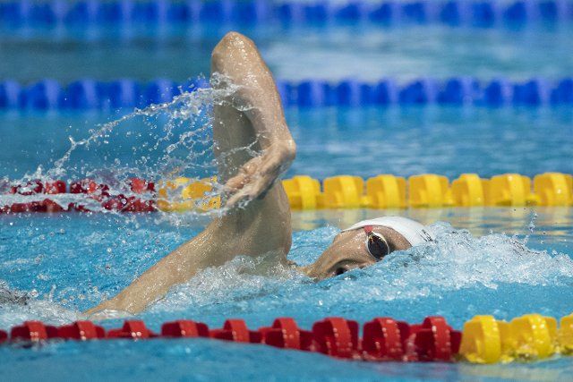 25 June 2022, Berlin: Swimming: German championship, decisions: 1500 m freestyle, men. Henning Mühlleitner swims. Mühlleitner finishes second. Photo: Christophe Gateau\/dpa