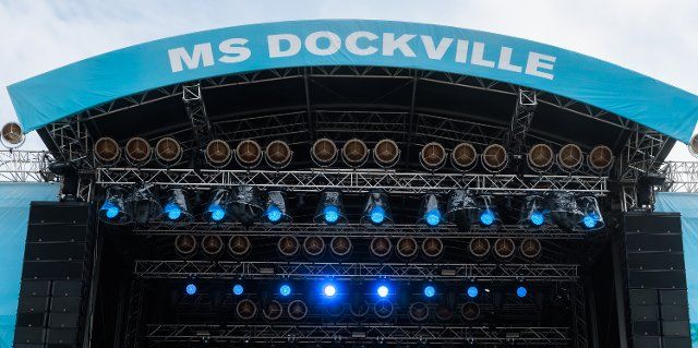 19 August 2022, Hamburg: The words "MS Dockville" are displayed above the main stage of the Dockville Festival, which runs through Aug. 22. Photo: Markus Scholz\/dpa