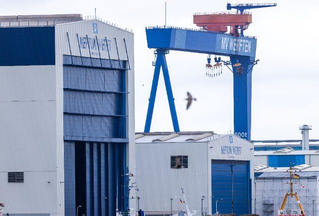 08 July 2022, Mecklenburg-Western Pomerania, Rostock: The Neptun shipyard and the trestle crane of the former MV shipyards. Photo: Jens Büttner\/dpa