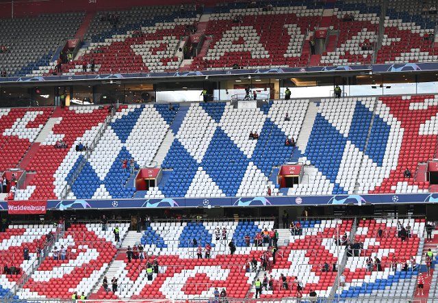 13 September 2022, Bavaria, Munich: Soccer: Champions League, Bayern Munich - FC Barcelona, Group Stage, Group C, Matchday 2, Allianz Arena. The empty stands before the match. Photo: Sven Hoppe\/dpa