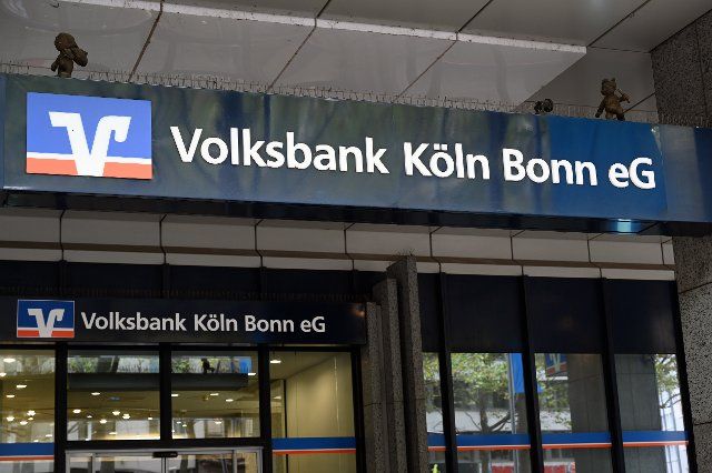27 September 2022, North Rhine-Westphalia, Cologne: Logo, lettering of Volksbank Köln Bonn e.G. Photo: Horst Galuschka\/dpa