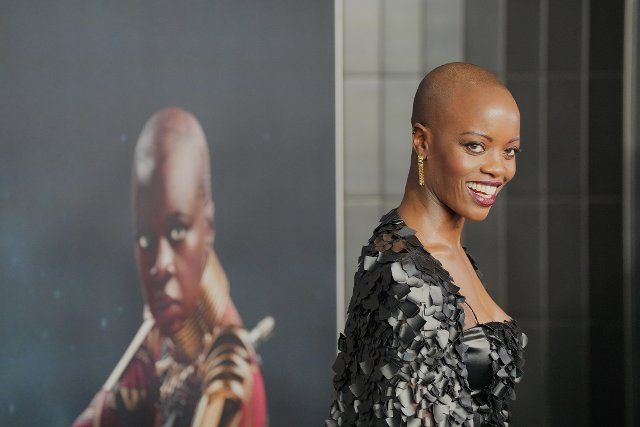07 November 2022, Berlin: Actress Florence Kasumba comes to the event screening of the movie "Black Panther: Wakanda Forever" at UCI Cinema Luxe. Photo: Soeren Stache\/dpa