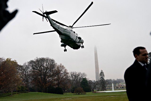 Marine One, with United States President Joe Biden on board, departs the South Lawn of the White House in Washington, DC, US, on Tuesday, Dec. 6, 2022. Biden will help celebrate a landmark step in Taiwan Semiconductor Manufacturing Co.\