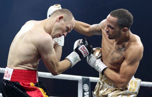 German boxer Jürgen Brähmer in action against American boxer Bob Brant in the WBSS quarter final super middle weight boxing match in Schwerin, Germany, 27 October 2017. The WBSS winner receives the Muhammad Ali Prize and around eight million euros. ...