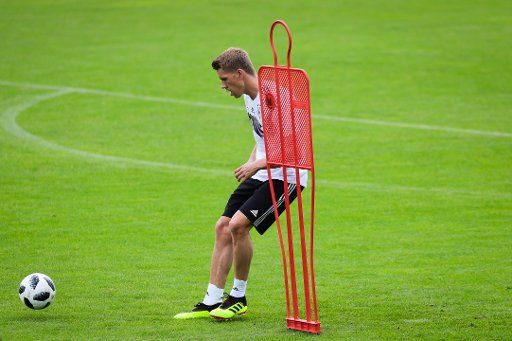 24 May 2018, Italy, Eppan: Nils Petersen attends a training session of the German soccer team at the Sports Centre Rungg. The German team will stay in a training camp until 07 June to prepare for the World Cup in Russia. Photo: Christian Charisius\/